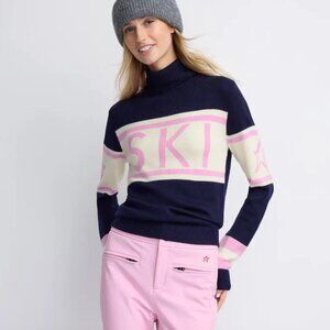 Perfect Moment Logo Ski Star Schild Marino Wool Sweater in Navy Pink White Knit